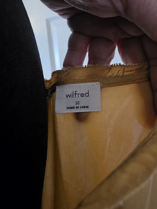 Aritzia Wilfred Satin Slip Midi Dress | Gold Mustard | Size 10 - Picture 9 of 9
